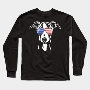 Funny proud Whippet with American Flag sunglasses Long Sleeve T-Shirt